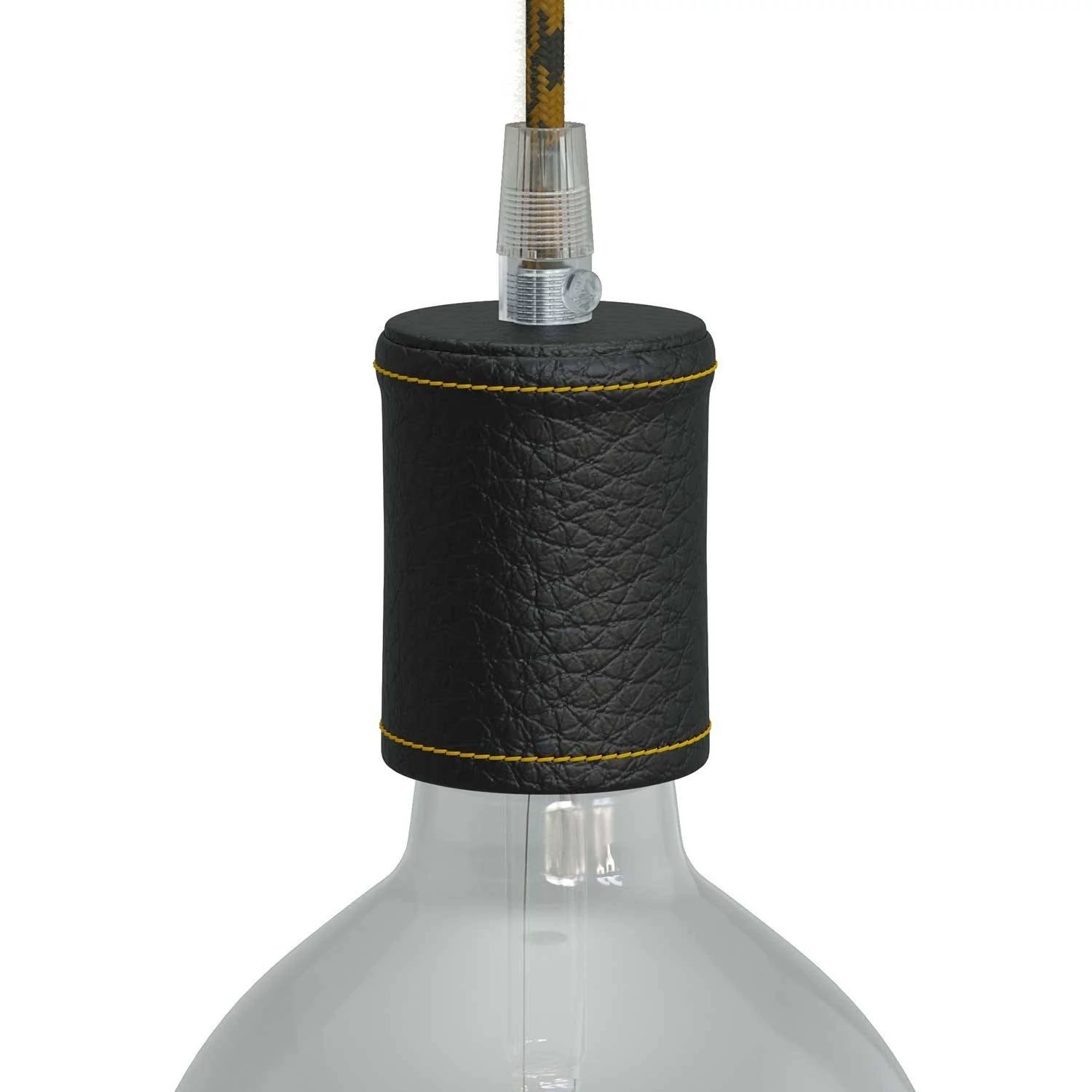 Leather covered wooden UL E26 socket kit - Schwarz