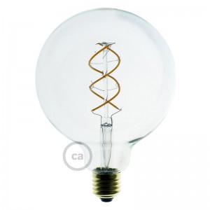 LED-Glühbirne Transparent - Globo G125 Curved Spirale Filament - 4.9W 400Lm E27 2200K Dimmbar