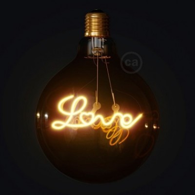 LED-Glühbirne 4.5W 250Lm E27 zum Aufhängen, Gold Globo G125, "Love", 1800K Dimmbar