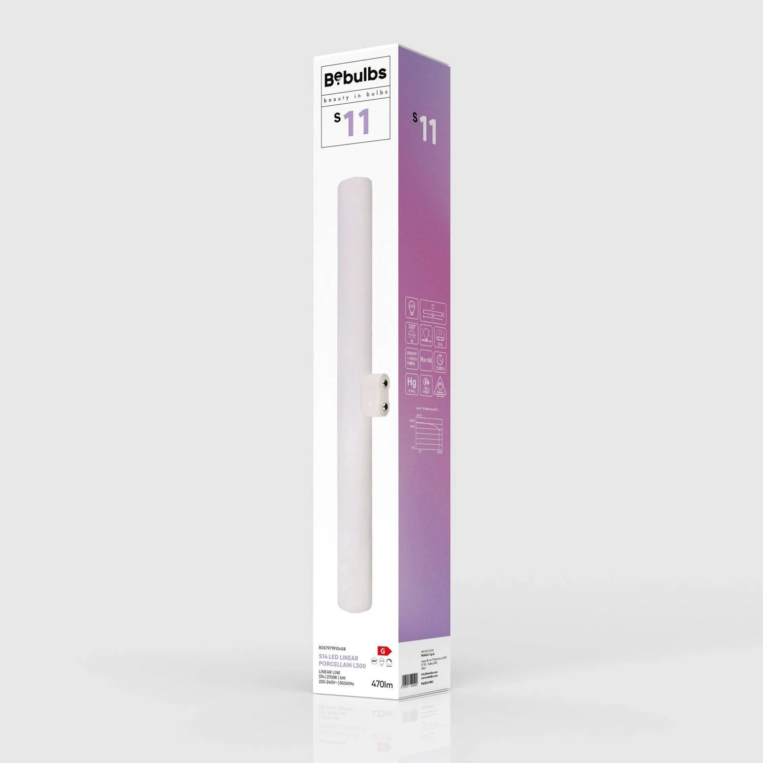 S14d LED Röhrenlampe mit Porzellan-Effekt - CRI 90, 300 mm lang, 6W 470Lm 2700K Dimmbar - S11