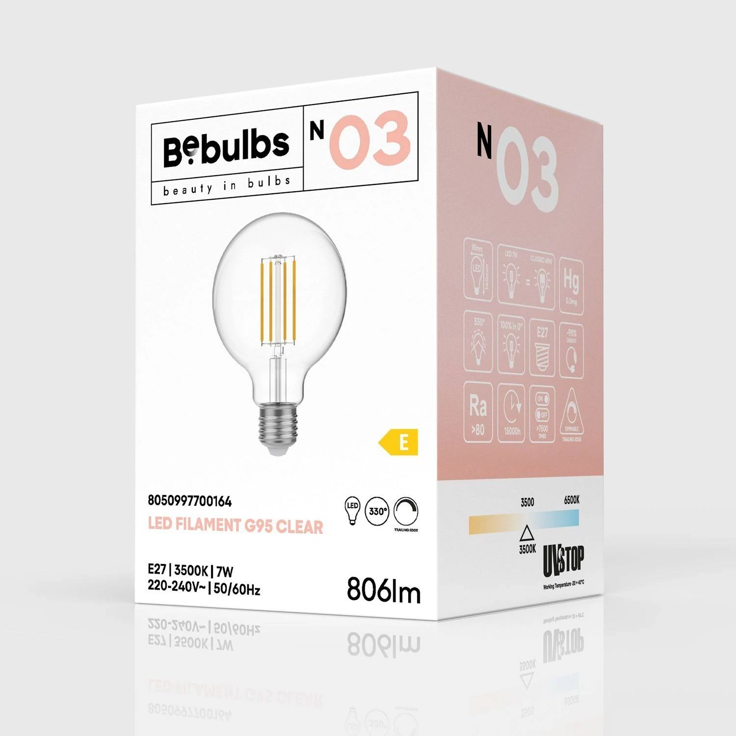 LED Glühbirne Globe G95, transparent 7W 806Lm E27 3500K dimmbar - N03