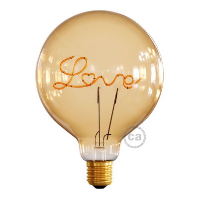 LED-Glühbirne 5W 250Lm E27 für Sockel, Gold Globo G125, "Love", 2000K Dimmbar