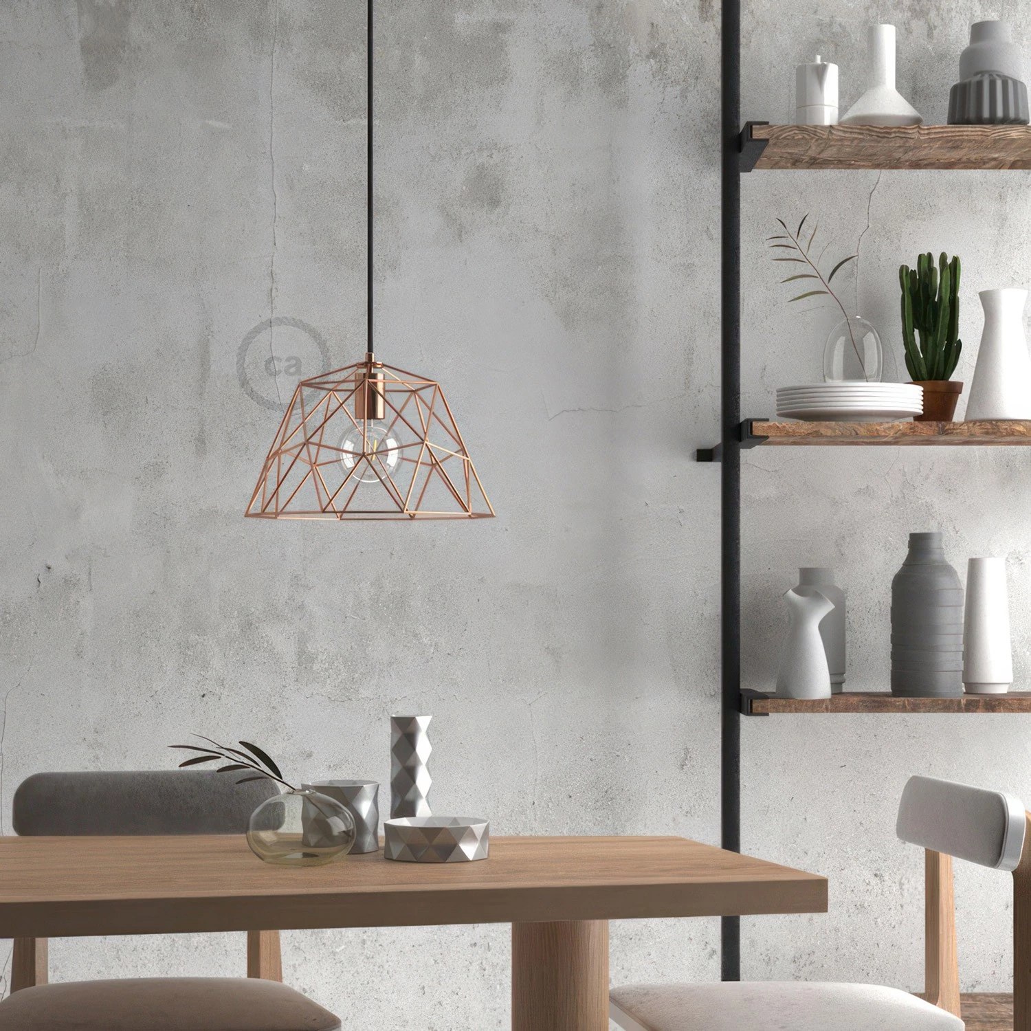 Pendelleuchte inklusive Glühbirne, Textilkabel, Dome Lampenschirm und Metall-Zubehör - Made in Italy