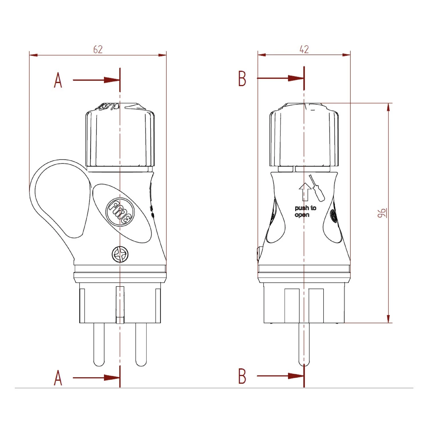 Schwarzer Schukostecker mit 16A 250V IP44-Gewindering für das EIVA-System