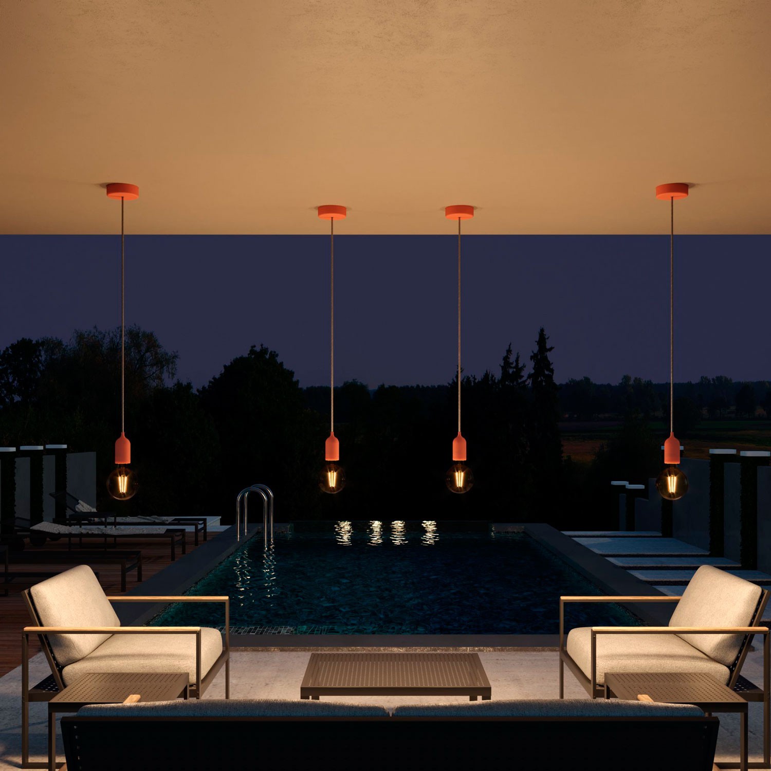 EIVA PASTELL Outdoor-Pendelleuchte mit 1,5 m Textilkabel, farbigem Silikon-Lampenbaldachin und Lampenfassung, IP65