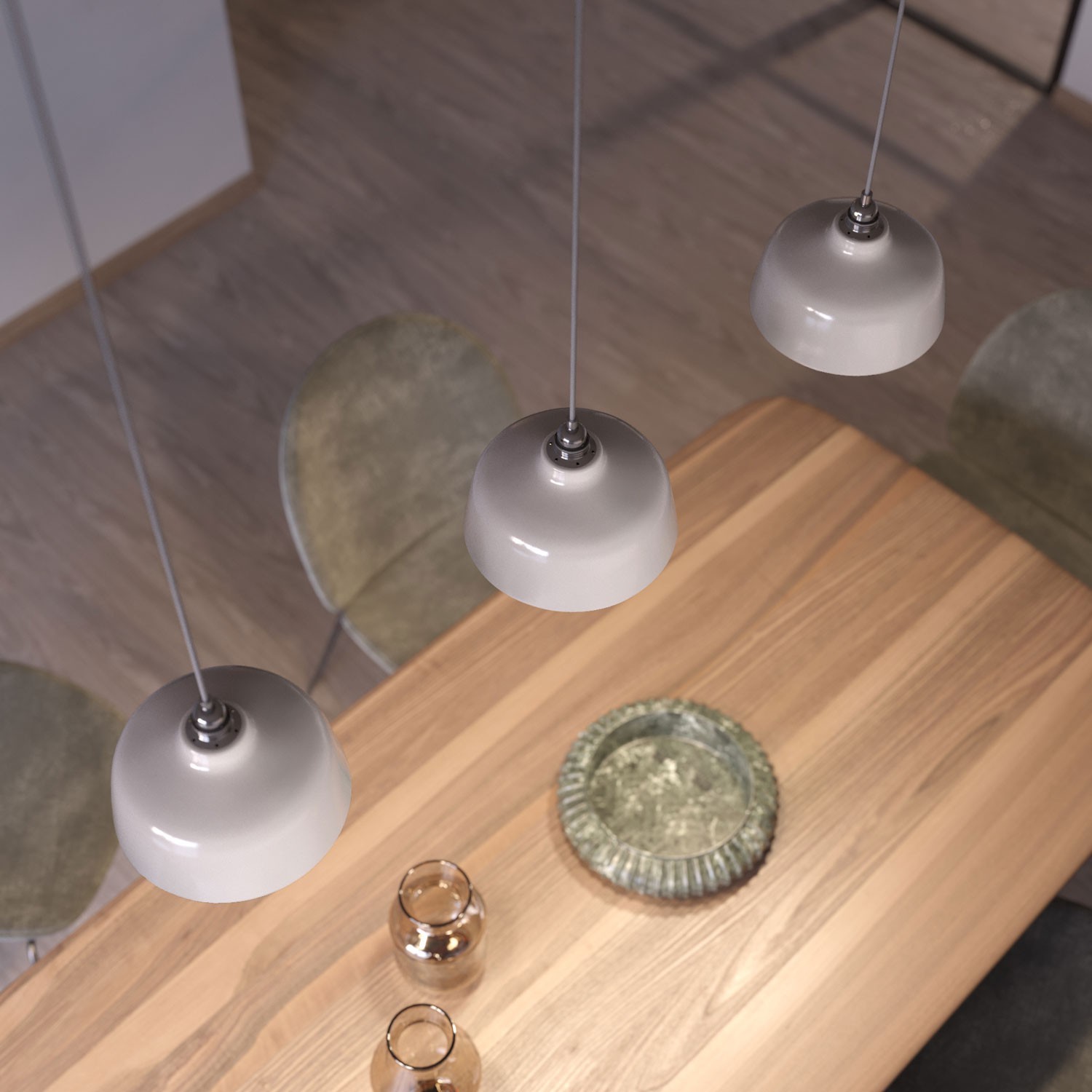 Pendelleuchte inklusive Textilkabel, tassenförmigem Lampenschirm aus Keramik und Metall-Zubehör - Made in Italy