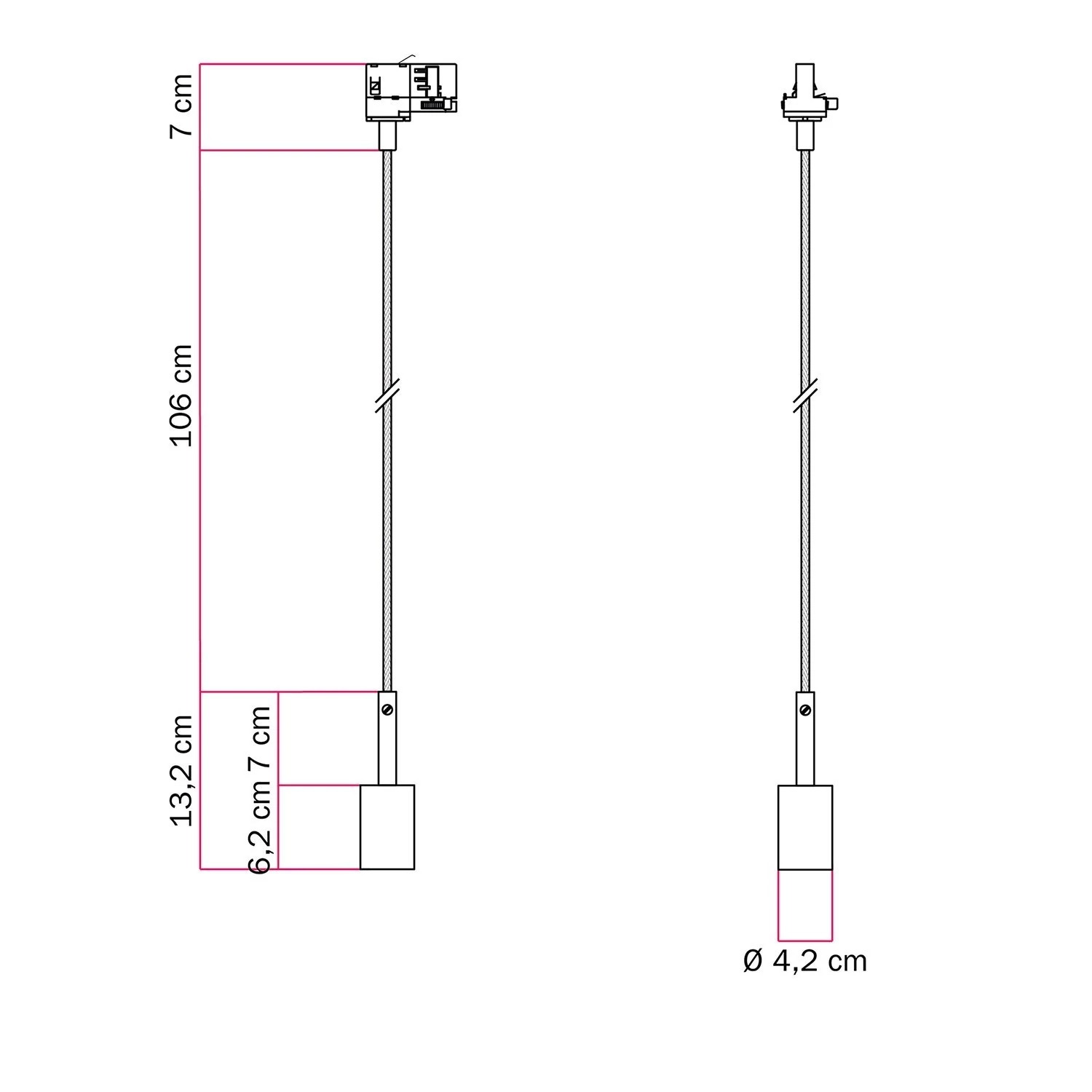 Hängelampe mit 7cm Kabelklemme