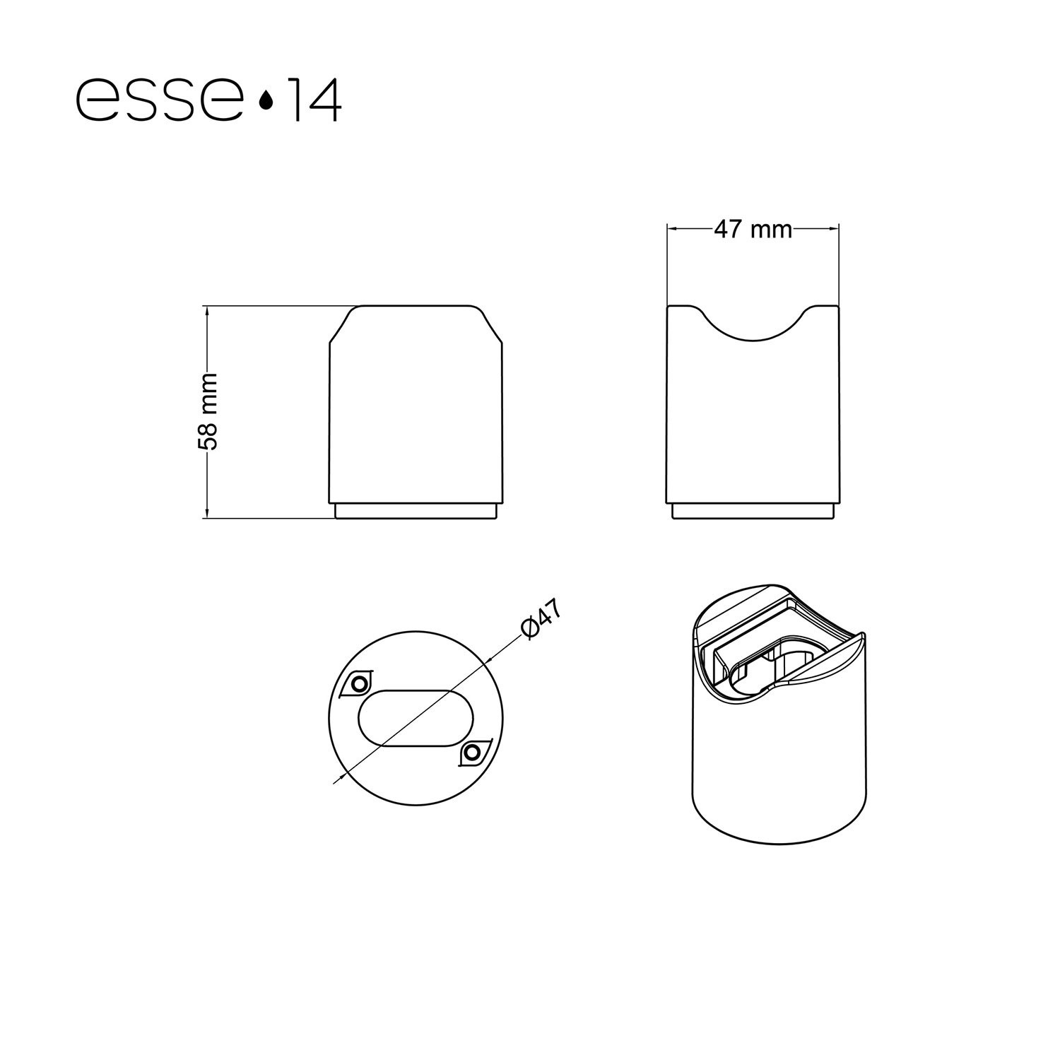 Lampenfassung esse14 für Wand- oder Decke, mit S14d Anschluss - Waterproof IP44