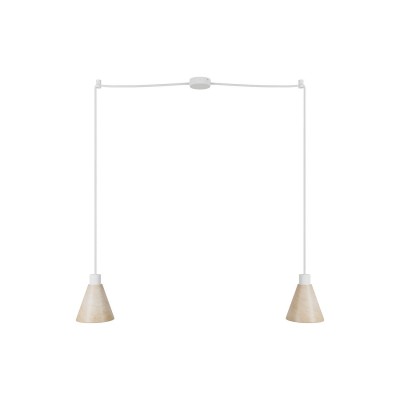 Pendelleuchte mit 2 Aufhängungen und kegelförmigen Lampenschirmen aus Holz