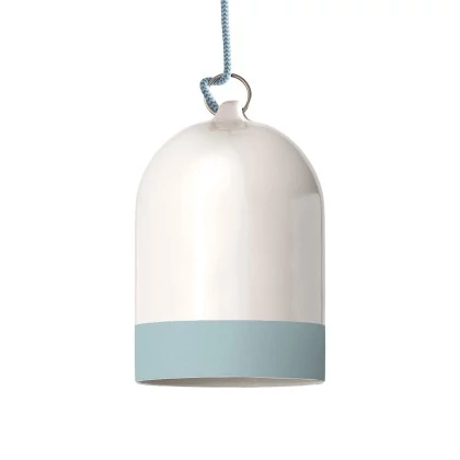 Campana Mini XS zweifarbiger Lampenschirm aus Keramik, Kollektion Materia - Made in Italy - Glänzend weiß - Hellblau