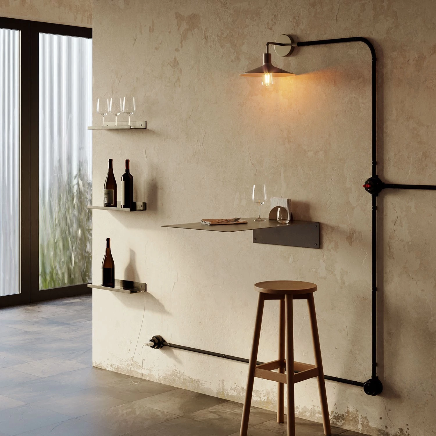 Italienisches Doppelsteckdosen-Kit 10/16A für die Wand und Basis für Creative-Tubes aus Porzellan
