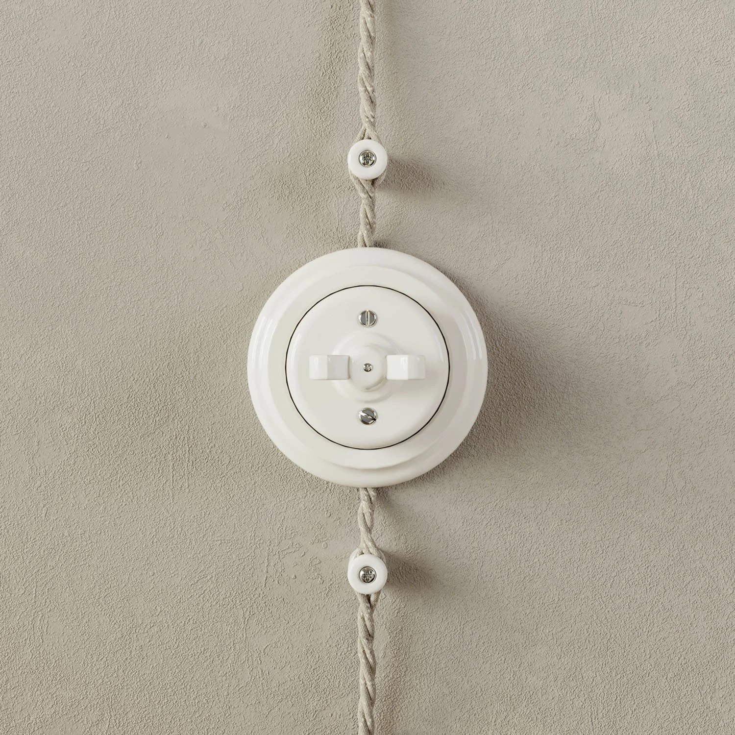 Schalter/Umschalter-Kit mit Schmetterlingsmutter und Basis aus weißem Porzellan
