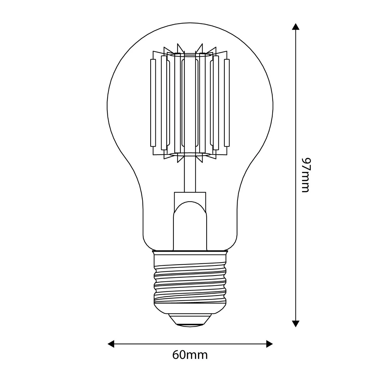 Transparente LED Glühbirne B03 Linie 5V vertikales Filament Drop A60 1,7W E27 dimmbar 2500K