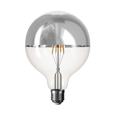 LED-Glühbirne mit silberner Kopfspiegelung B05 Linie 5V kurzes Filament Globe G125 1,3W 110Lm E27 2500K Dimmbar