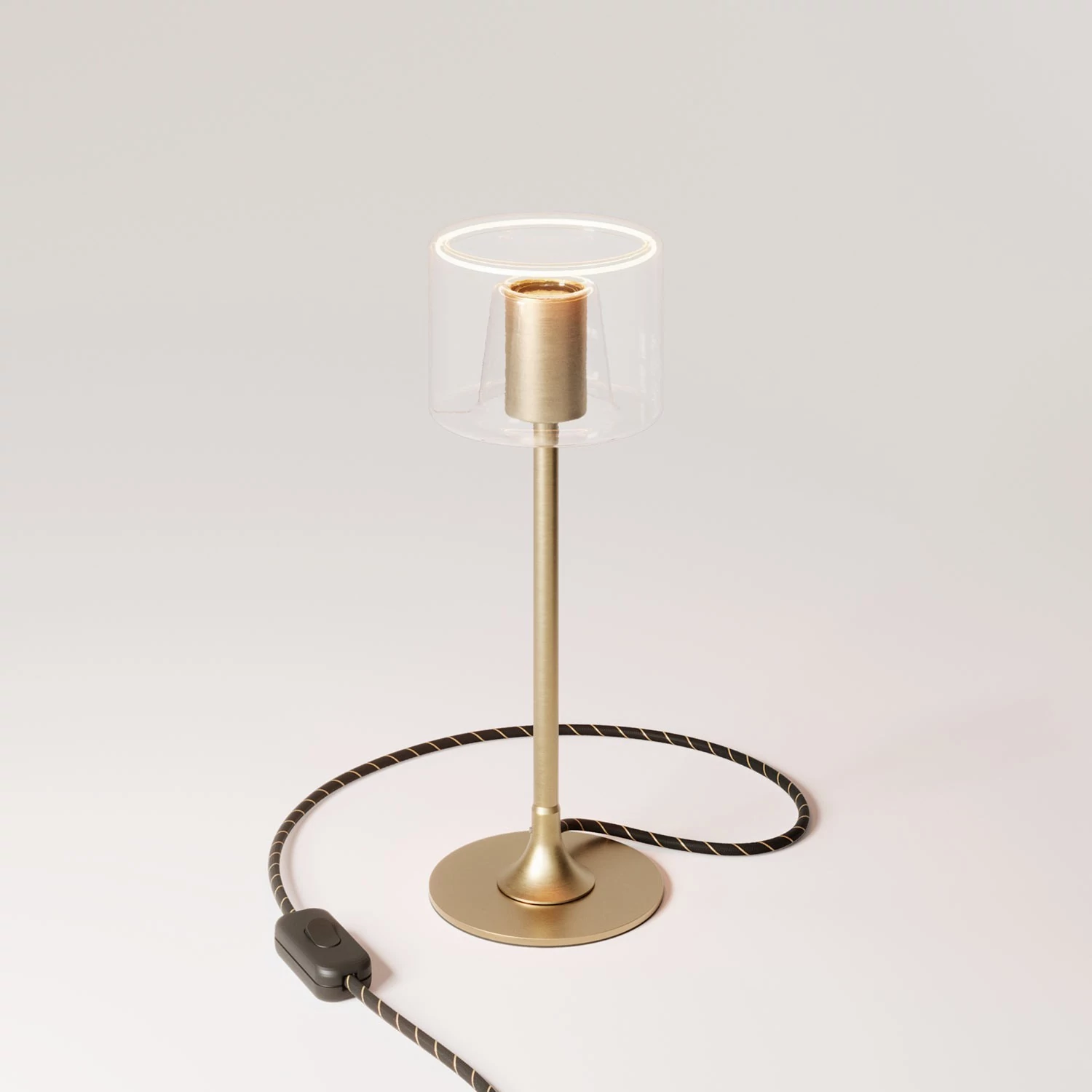 MAG-Y Tischleuchte mit rundem Metallsockel und transparenter Ghost-Glühbirne - Bronze satiniert
