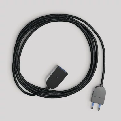 Elektrisches Verlängerungskabel mit schwarzem Textilkabel 2P 10A Made in Italy - Schwarz