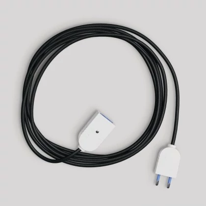 Elektrisches Verlängerungskabel mit schwarzem Textilkabel 2P 10A Made in Italy - Weiß