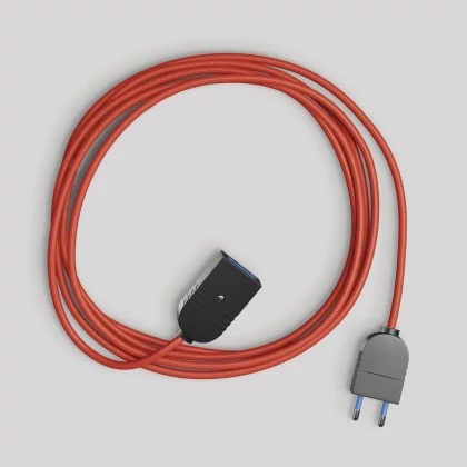 Elektrisches Verlängerungskabel mit leuchtend rotem Textilkabel 2P 10A Made in Italy - Schwarz