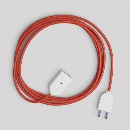 Elektrisches Verlängerungskabel mit leuchtend rotem Textilkabel 2P 10A Made in Italy - Weiß