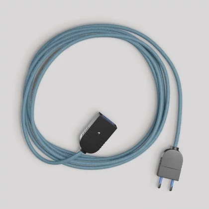 Elektrisches Verlängerungskabel mit ozeanblauem Baumwollkabel 2P 10A Made in Italy - Schwarz