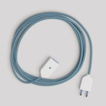 Elektrisches Verlängerungskabel mit ozeanblauem Baumwollkabel 2P 10A Made in Italy - Weiß