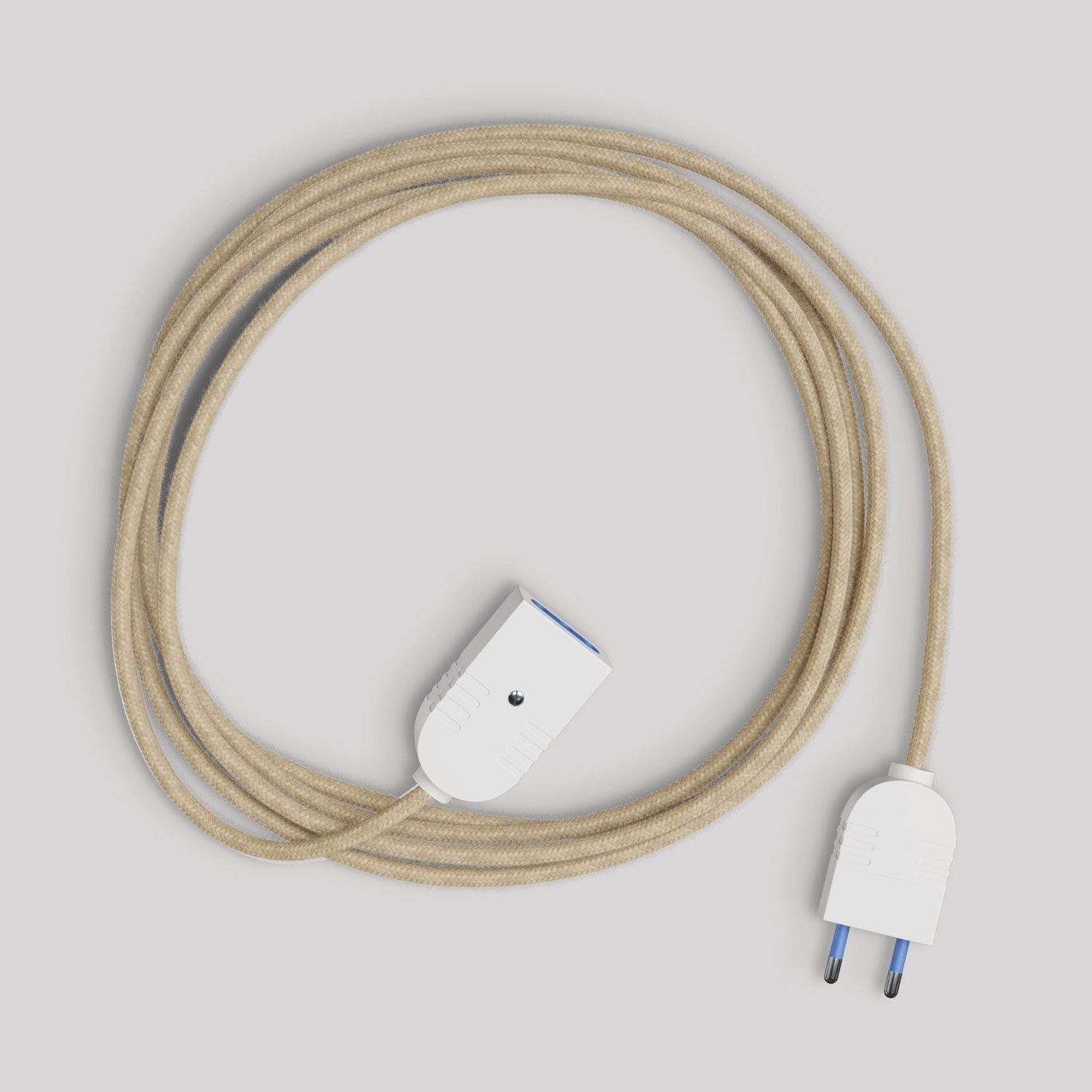 Elektrisches Verlängerungskabel mit neutralem Jutekabel 2P 10A Made in Italy - Weiß