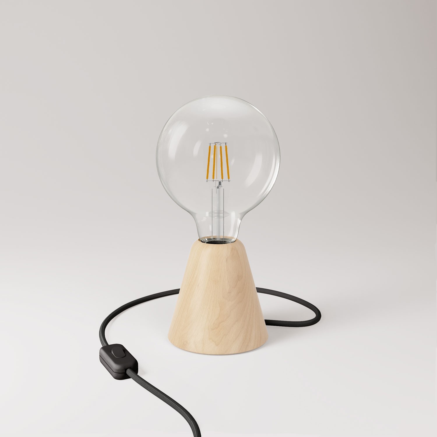 Tischlampe mit Eschenholzsockel und transparenter Glühbirne - RM04