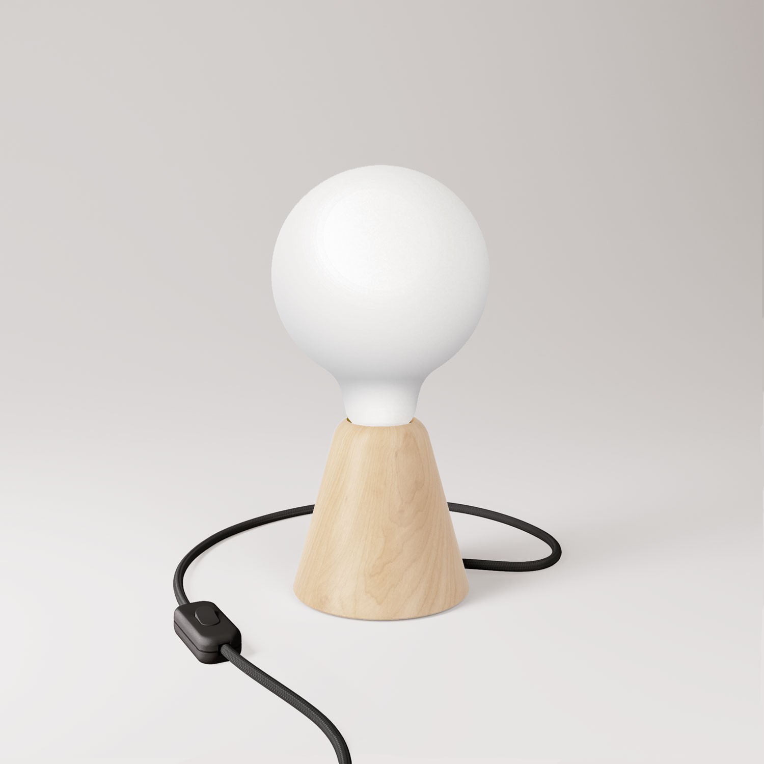 Tischlampe mit Eschenholzsockel und porzellanähnlicher Glühbirne - RM04