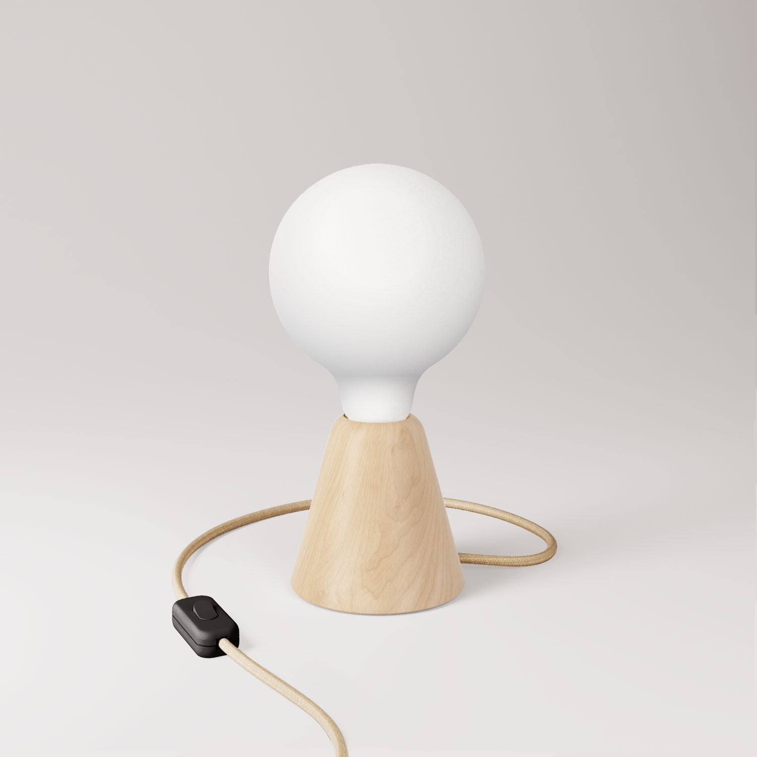 Tischlampe mit Eschenholzsockel und porzellanähnlicher Glühbirne - RN06
