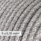 DALI elektrisches Textilkabel 5x0,75 mm² in Grau Melange Leinen - Dekoratives Kabel für Lichtinstallationen RN02