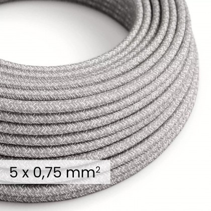 DALI elektrisches Textilkabel 5x0,75 mm² in Grau Melange Leinen - Dekoratives Kabel für Lichtinstallationen RN02
