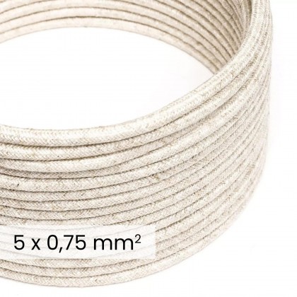 DALI elektrisches Textilkabel 5x0,75 mm² in naturweißem Leinen - Leitung für Designerbeleuchtung RN01