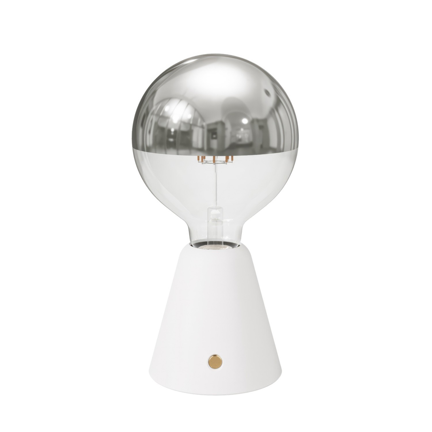 Tragbare, wiederaufladbare LED Leuchte Cabless01 mit Globe Glühbirne mit silberfarbener Kopfspiegelung - Weiß