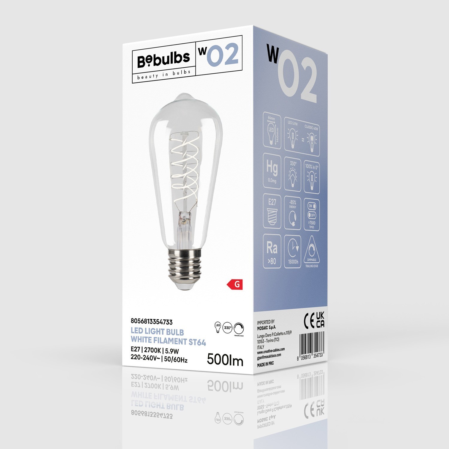 LED-Glühbirne Weiß Edison ST64 5,9W 500Lm E27 2700K Dimmbare - W02