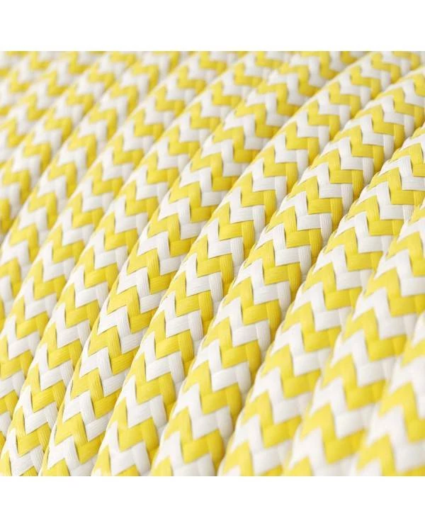 Textilkabel, maisgelb-lichtweiß glänzend, Zick-Zack - Das Original von Creative-Cables - RZ10 rund 2x0,75mm / 3x0,75mm