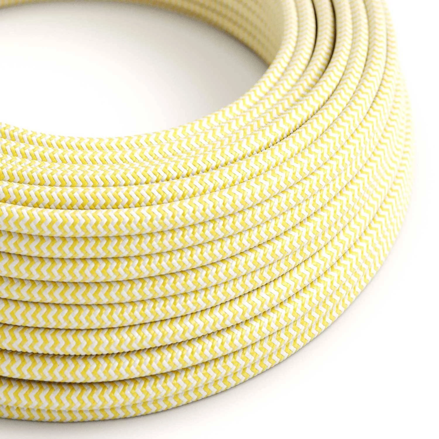 Textilkabel, maisgelb-lichtweiß glänzend, Zick-Zack - Das Original von Creative-Cables - RZ10 rund 2x0,75mm / 3x0,75mm