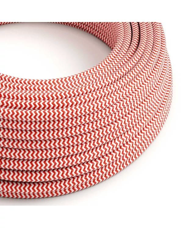 Textilkabel, feuerrot-lichtweiß glänzend, Zick-Zack - Das Original von Creative-Cables - RZ09 rund 2x0,75mm / 3x0,75mm