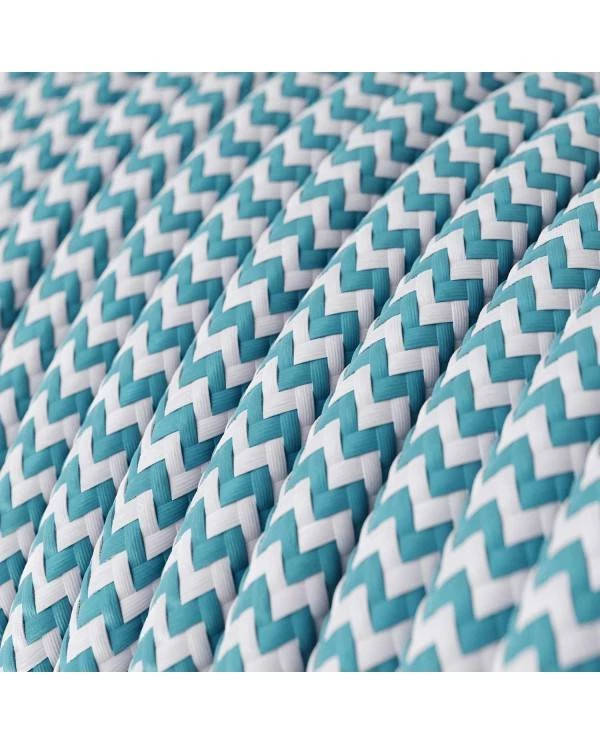 Textilkabel, cyanblau-lichtweiß glänzend, Zick-Zack - Das Original von Creative-Cables - RZ11 rund 2x0,75mm / 3x0,75mm