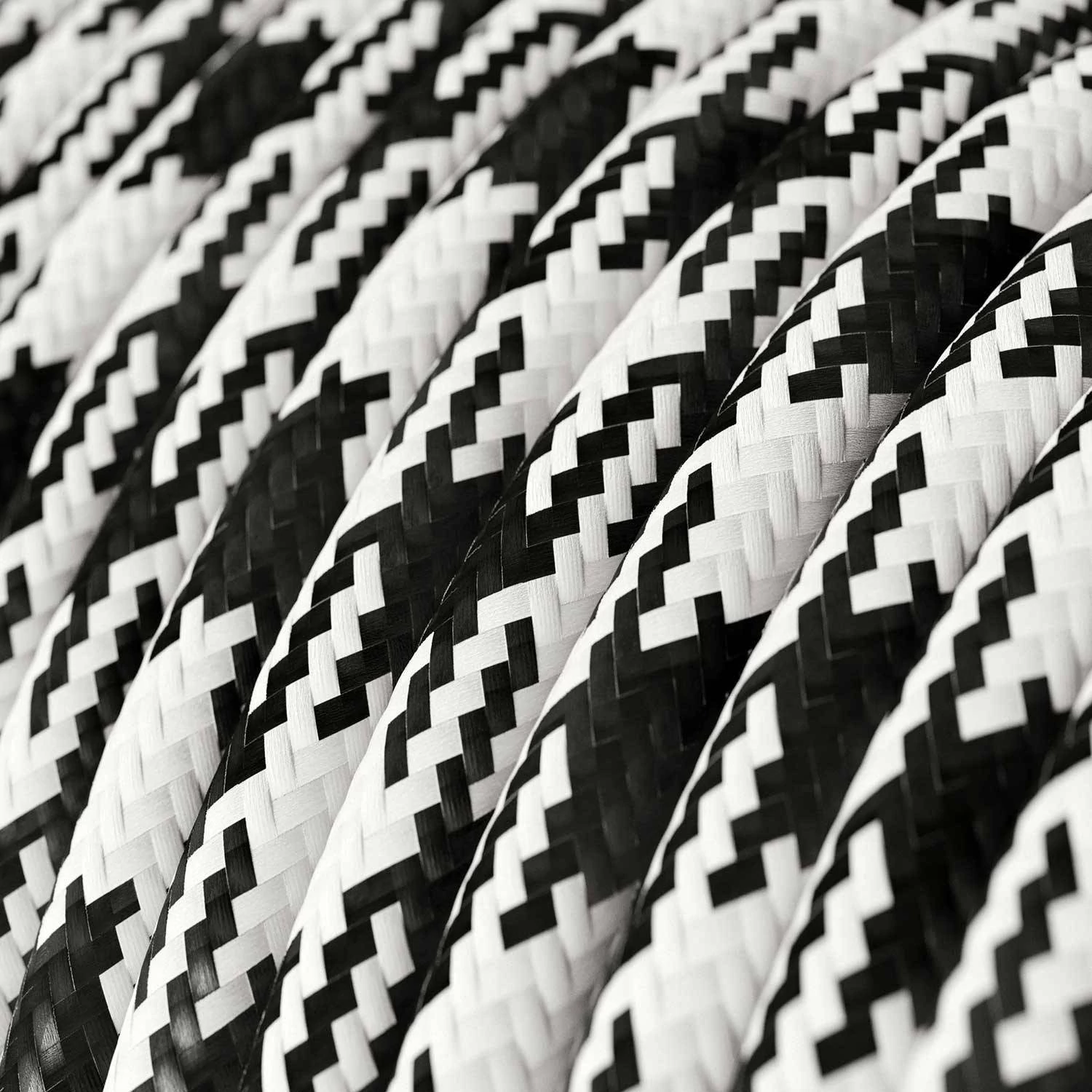 Textilkabel, weiß-kohlenschwarz Hahnentrittmuster glänzend - Das Original von Creative-Cables - RP04 rund 2x0.75mm / 3x0.75mm