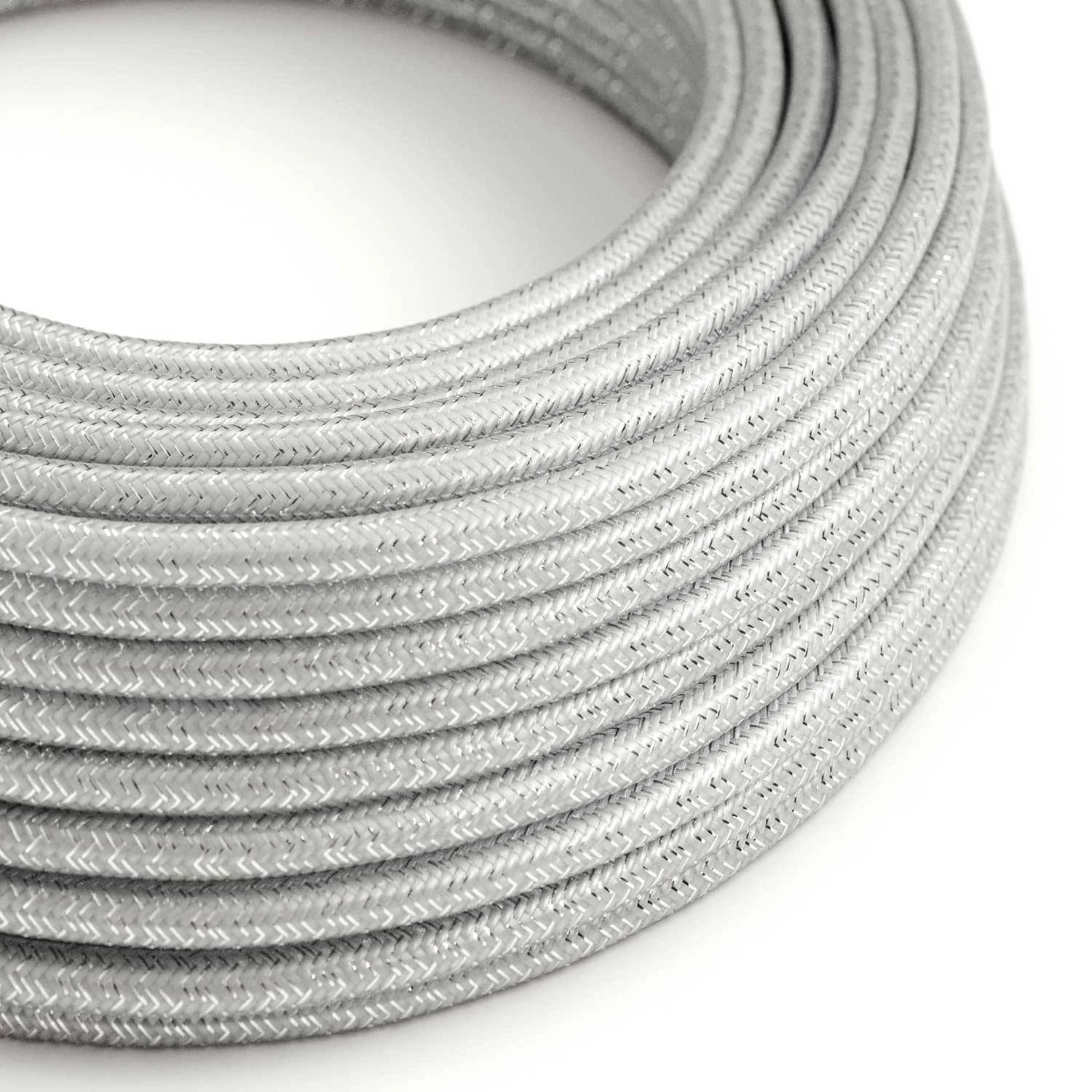 Textilkabel, silberfarben glänzend, mit Glitzer-Effekt - Das Original von Creative-Cables - RL02 rund 2x0.75mm / 3x0.75mm