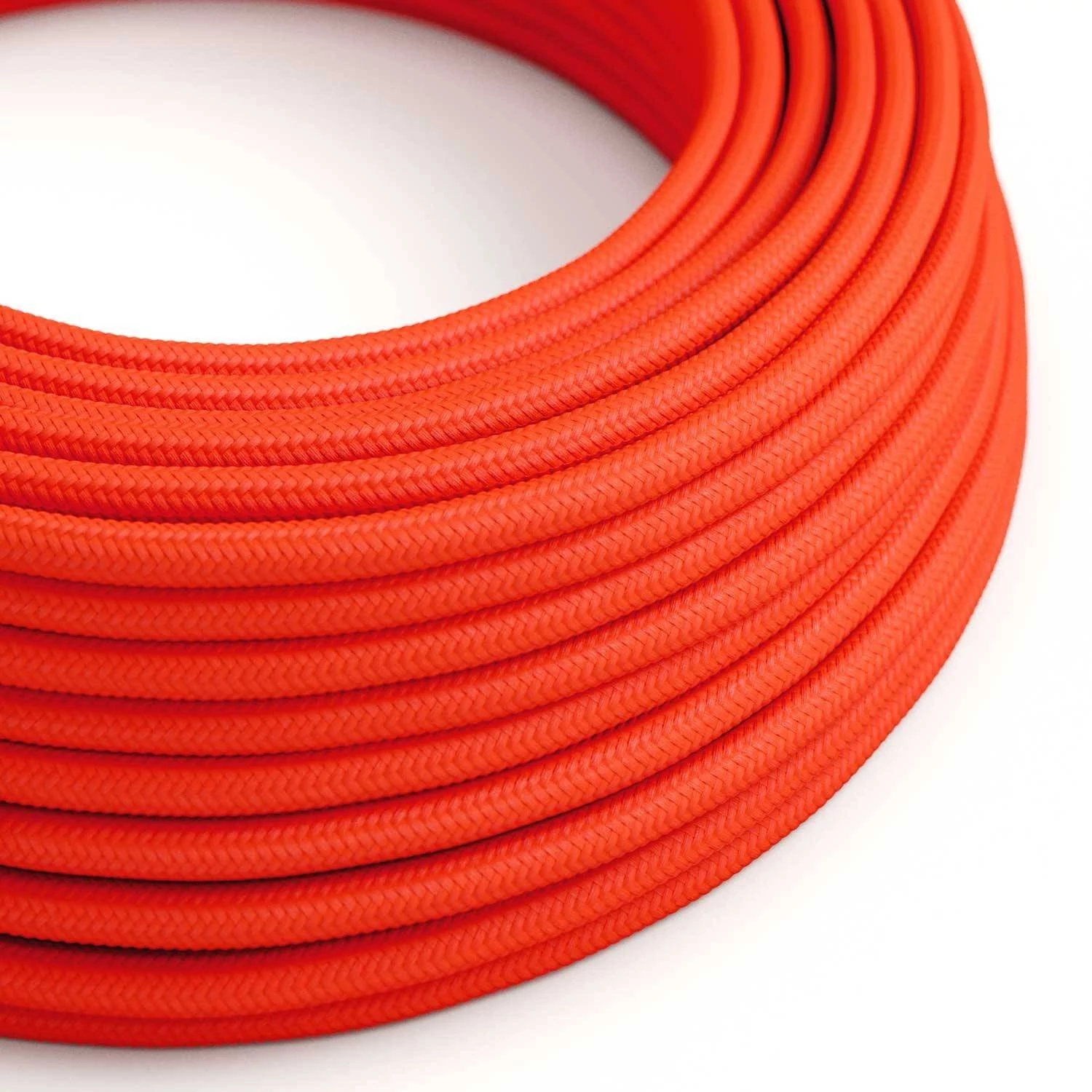Textilkabel, neonorange glänzend - Das Original von Creative-Cables - RF15 rund 2x0,75mm / 3x0,75mm