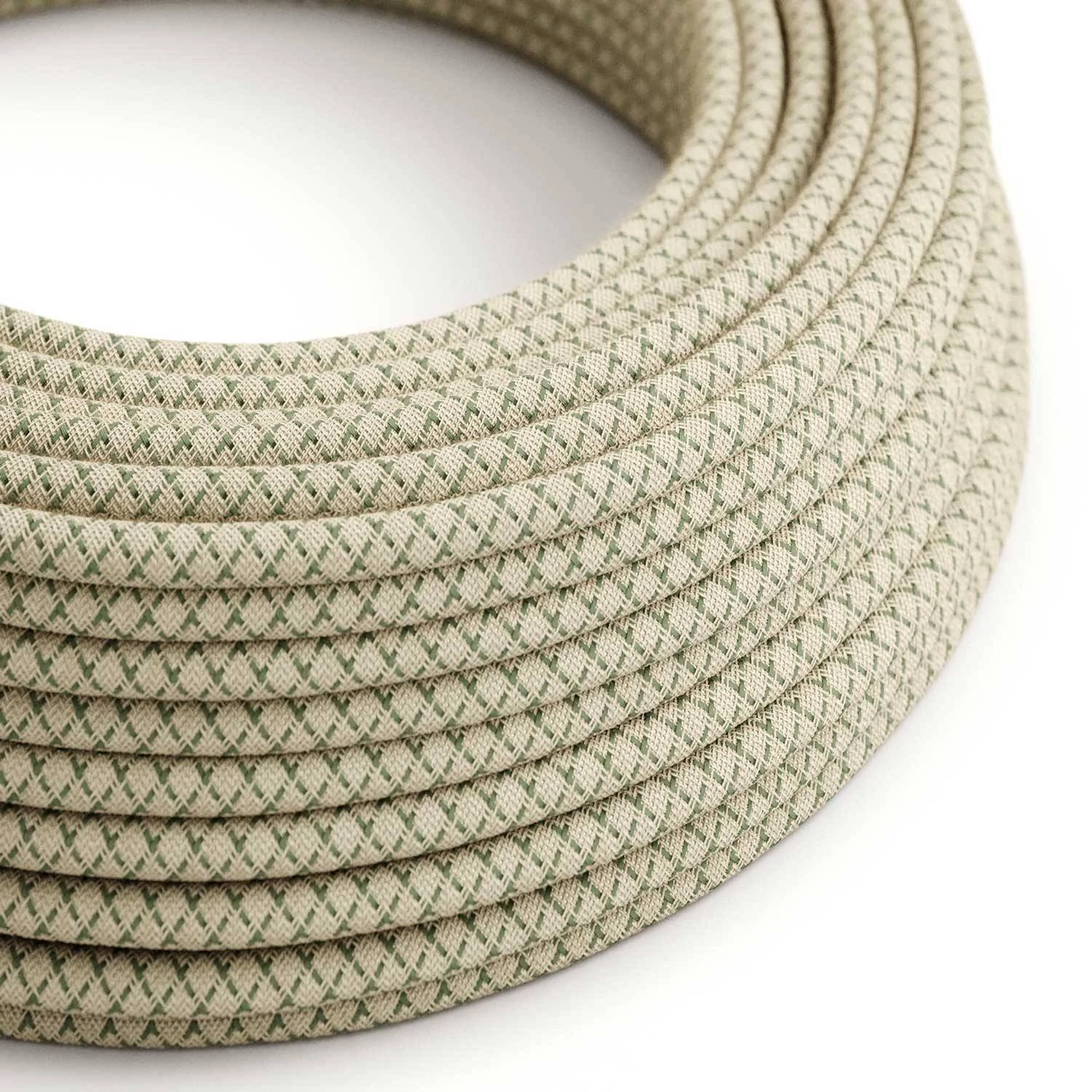 Textilkabel, thymiangrün-beige, Rautenmuster - Das Original von Creative-Cables - RD62 rund 2x0.75mm / 3x0.75mm