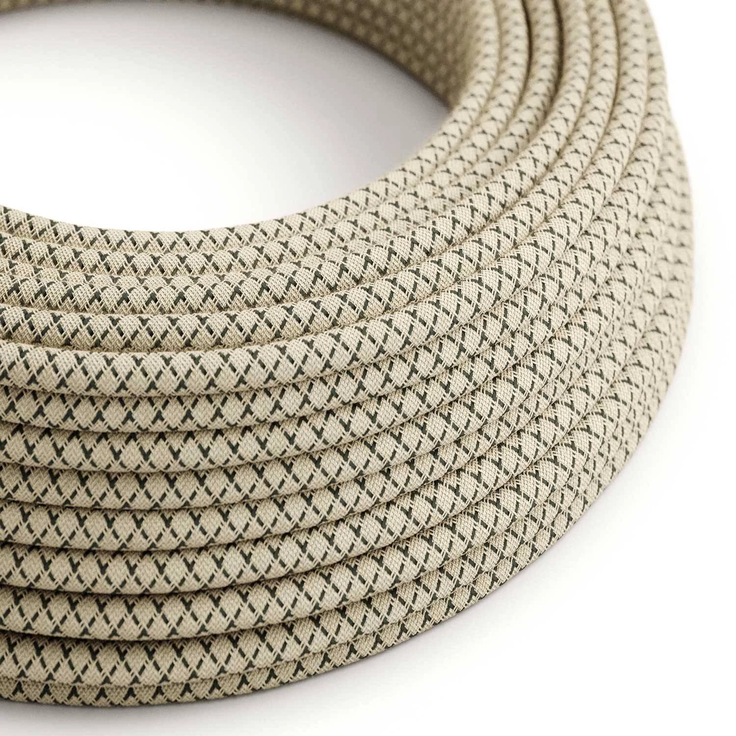 Textilkabel, anthrazitgrau-beige, Rautenmuster - Das Original von Creative-Cables - RD64 rund 2x0,75mm / 3x0,75mm