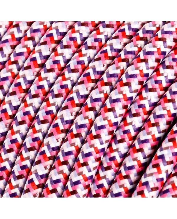 Textilkabel, fuchsienrosa-bunt gemustert glänzend, Pixel - Das Original von Creative-Cables - RX00 rund 2x0.75mm / 3x0.75mm