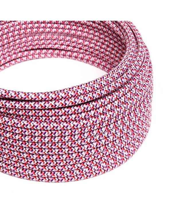 Textilkabel, fuchsienrosa-bunt gemustert glänzend, Pixel - Das Original von Creative-Cables - RX00 rund 2x0.75mm / 3x0.75mm