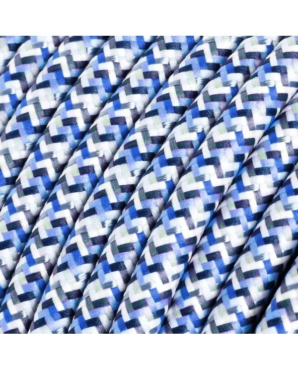 Textilkabel, türkis-bunt gemustert glänzend, Pixel - Das Original von Creative-Cables - RX03 rund 2x0.75mm / 3x0.75mm