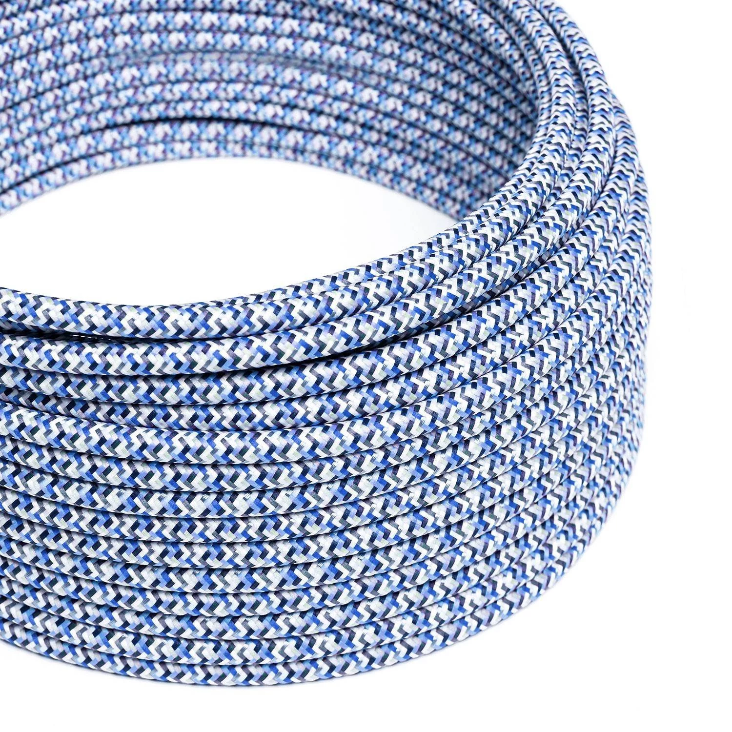 Textilkabel, türkis-bunt gemustert glänzend, Pixel - Das Original von Creative-Cables - RX03 rund 2x0.75mm / 3x0.75mm
