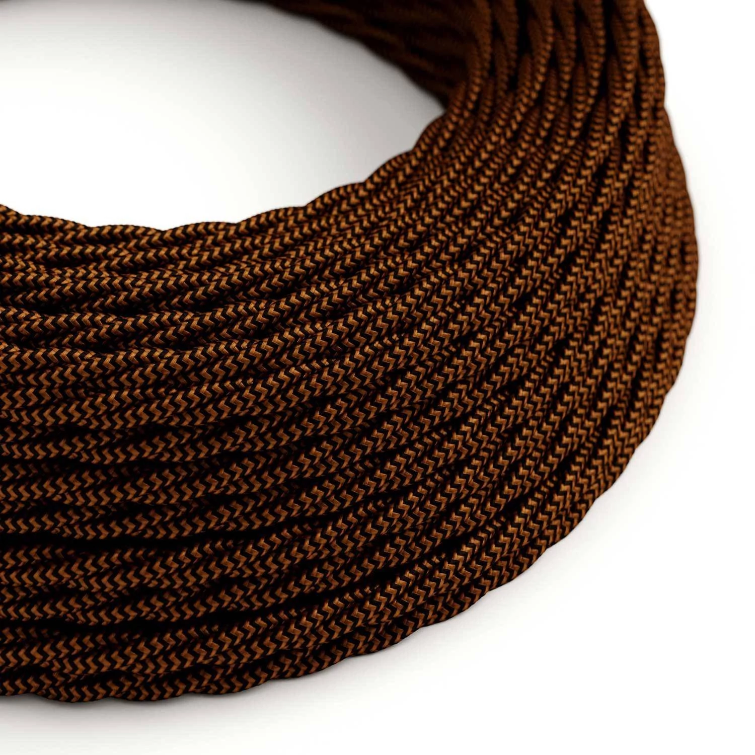 Textilkabel, whiskeyfarben-schwarz glänzend, Zick-Zack - Das Original von Creative-Cables - TZ22 geflochten 2x0.75mm / 3x0.75mm