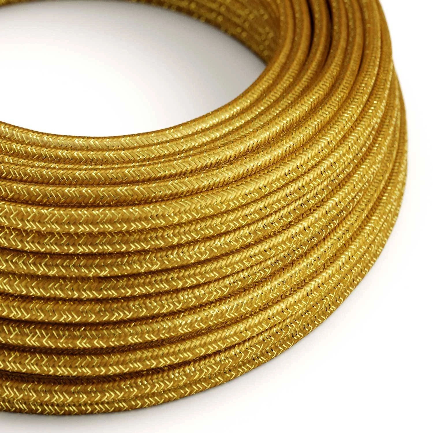 Textilkabel, goldfarben glänzend, mit Glitzer-Effekt - Das Original von Creative-Cables - RL05 rund 2x0,75mm / 3x0,75mm