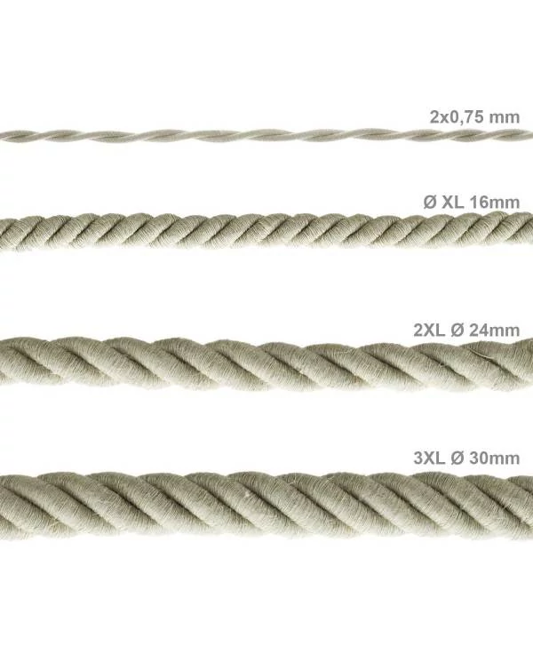 Elektrisches Tauseil XL 3x0,75 aus natürlichen Leinen. Durchmesser 16 mm